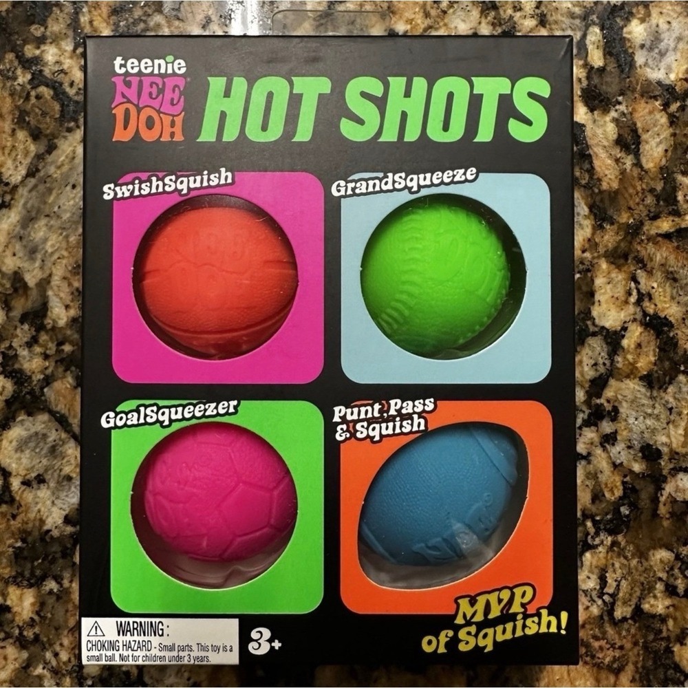 NeeDoh Hot Shots Teenie Squishy Sports Ball Nee Doh Fidget Toy 4 Pack NEW